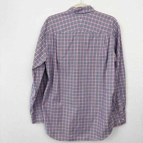 J. Mclaughlin Mens Button Down Shirt Size L Long Sleeve Gingham 100% Cotton Red - Picture 3 of 6